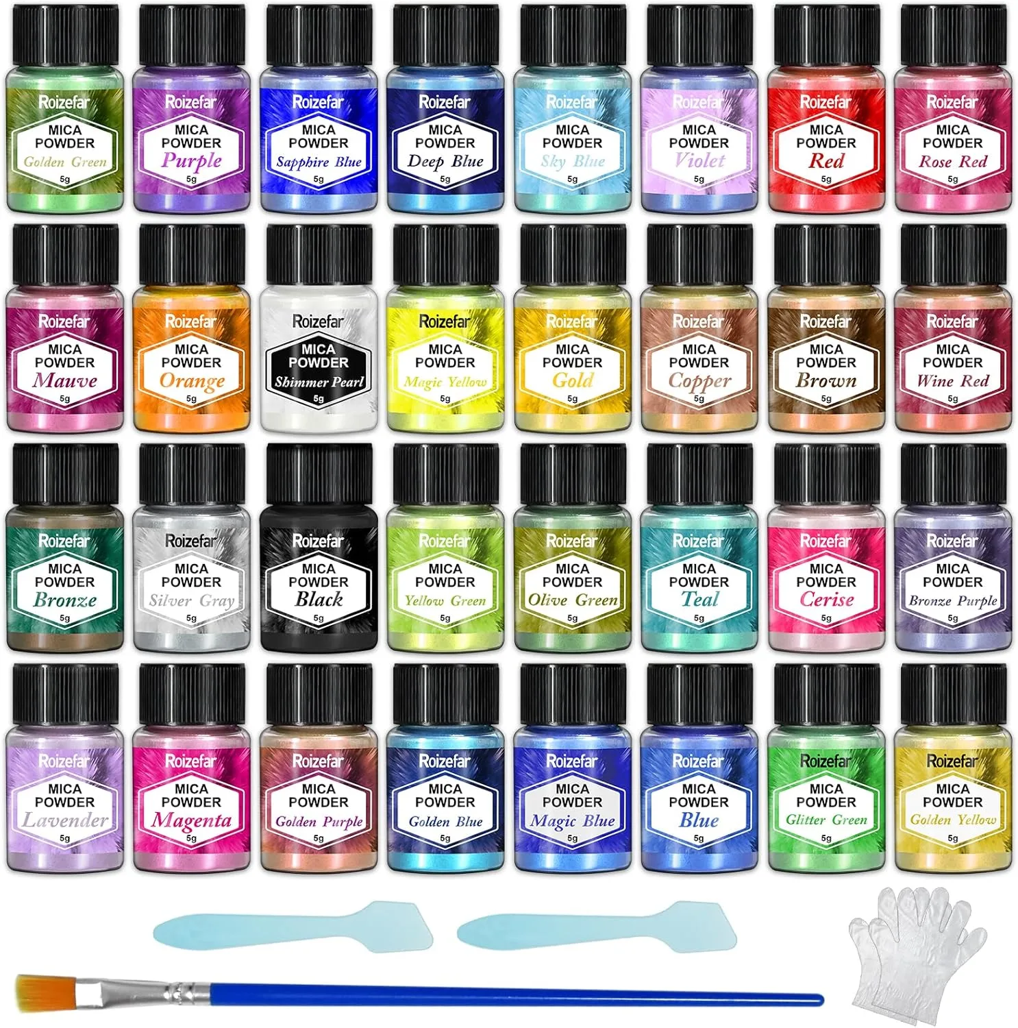 Roizefar Poudre de Mica – 32 Couleurs Métalliques