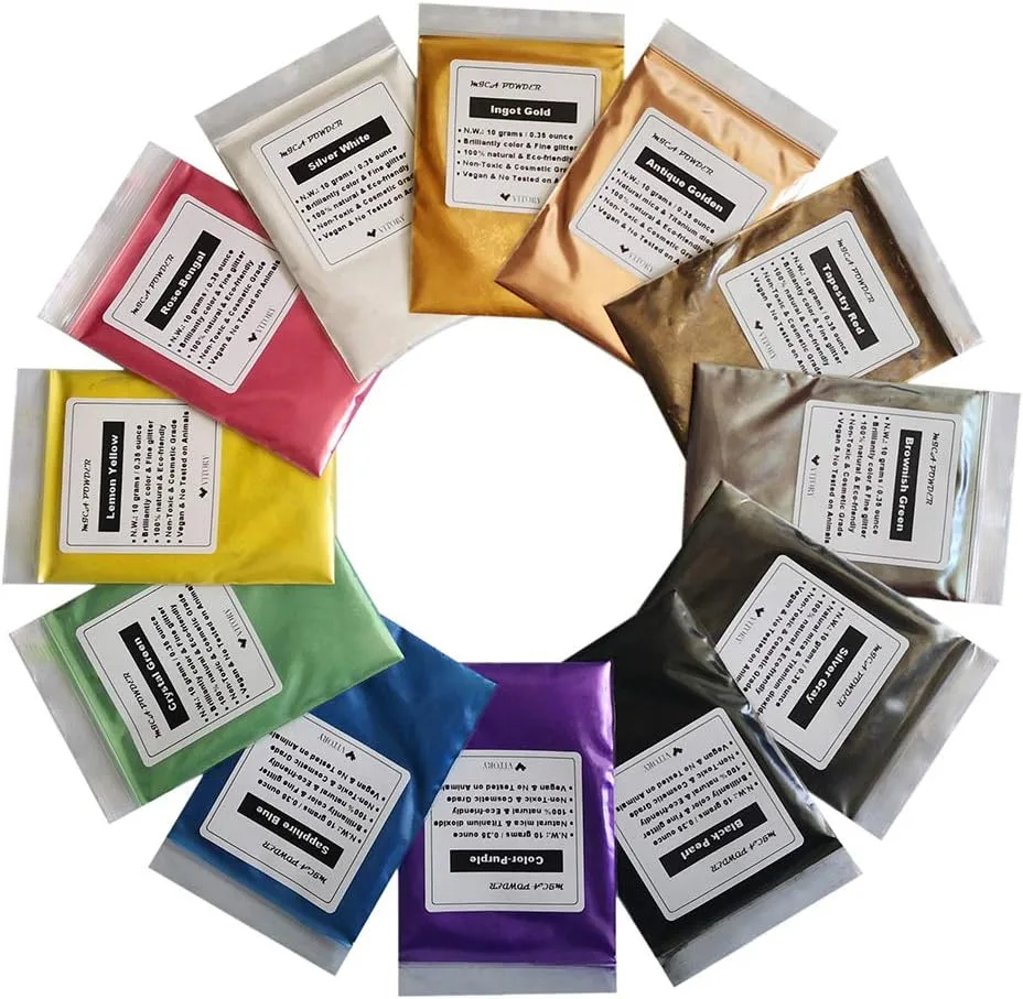 VITORY Pure Mica Poudre (12 couleurs 10g/0,35 oz chacune), Colorant brillant Pigment Poudre (époxy, peinture, savon…