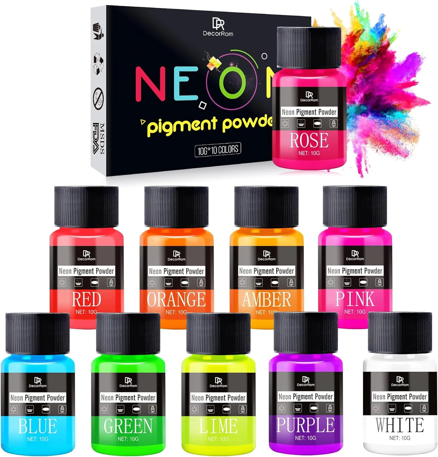 Poudre néon fluorescente pour résine – 10 couleurs