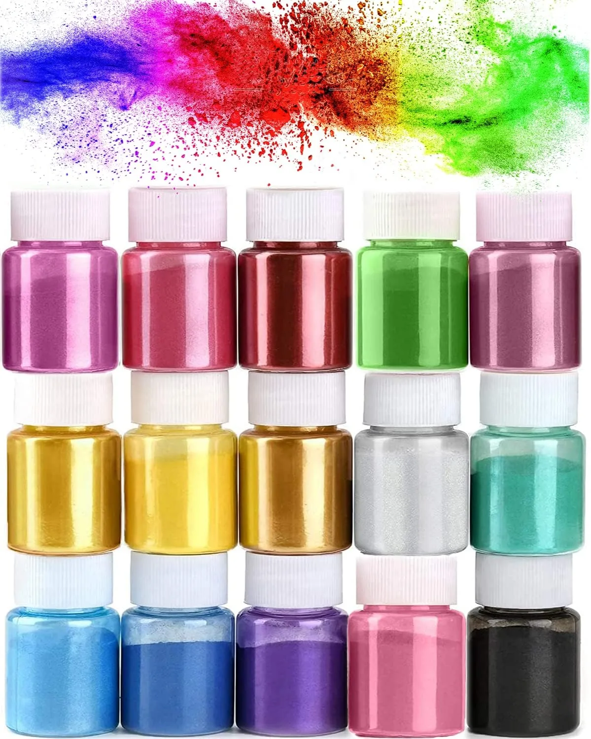 Pigments Naturels DEWEL Pigment Résine Époxy 15 Couleurs, Colorant de Savon, Colorant en Poudre Métallique